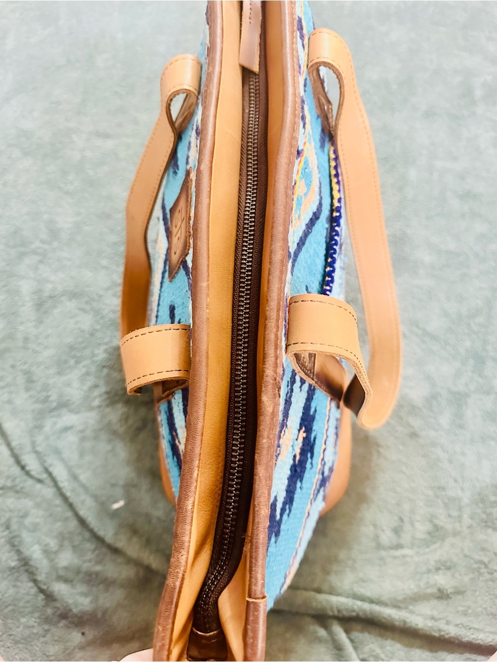 STS Ranchwear Southwestern Tote Bag Turquoise Blue Aztec Pattern - Picture 7 of 7